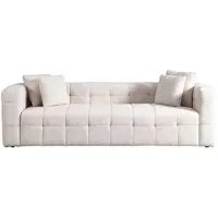 HOME DELUXE - Canapé Teddy COMO - Couleur : beige, env. 236 x 68 x 92 cm, aspect de surface : bouclé, coussins inclus I Canapé en velours, canapé, ensemble de salon