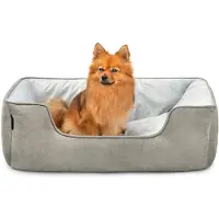 Lionto Lit pour chien - 2-en-1 panier réversible, rembourré doux & facile d'entretien, avec entrée profonde, 80x60 cm, gris clair/gris foncé