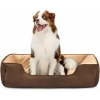 Lionto Lit pour chien - 2-en-1 corbeille réversible, rembourrée et facile d'entretien, avec entrée profonde, 110x80 cm, brun/beige