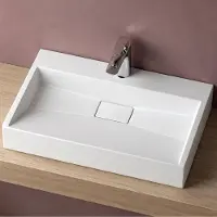 Doporro Lavabo Suspendu avec Bonde Vasque à Poser Blanc Mat 60x38x11cm Lave Mains Rectangulaire avec Perçage de Robinet Colossum19