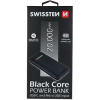 Swissten 22013928 Banque de puissance au lithium polymère (LiPo) (20000 mAh, 74 Wh), Chargeur de secours, Noir