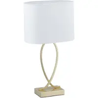 Relaxdays Lampe de table , lampe de chevet avec abat-jour en tissu, H x l x P : 51 x 28 x 18 cm, culot E27, lampe de table pour salon, doré/blanc