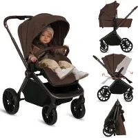 Lionelo Poussette combinée Mika Plus 2en1 jusqu'à 38 mois (22kg), capote XXL avec UPF50+, réglage de la poignée parentale en 3 positions - Mocha Mousse