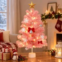 ZMH Arbre de Noël artificiel Rose Mini sapin de Noël 60cm Sapin de Noël Aiguilles PVC pour intérieur Décoration de Noël Equipé d'un support stable