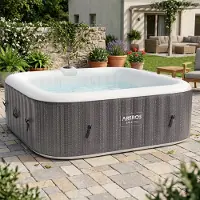 Arebos Spa gonflable "Barcelona", 185x185 cm, In & Outdoor, avec chauffage, 910 litres, couverture incluse, Bubble Spa & Wellness Massage 6 personnes