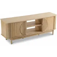 Sensahome Meuble TV de style Japandi – Meuble TV avec portes coulissantes rainurées et étagères ouvertes – 153 x 38 x 53 cm – Chêne