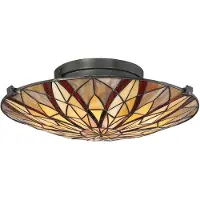 QUOIZEL Plafonnier Victory, brun foncé, 2xE27x60W, verre vitrail, dimensions : 15 x 42,1 x 42,1 cm, IP20,
