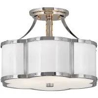 HINKLEY Suspension Chance, nickel poli, 2xE27x60W, verre, dimensions : 25,4 x 36,2 x 36,2 cm, IP20,