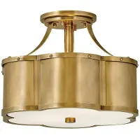 HINKLEY Plafonnier Chance, laiton vieilli, 2xE27x60W, verre, dimensions : 25,4 x 36,2 x 36,2 cm, IP20,