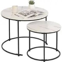 Relaxdays , ensemble de deux tables d'appoint, deux tailles, aspect marbre, métal, tables rondes, idéales pour le salon, tables basses, blanc/noir
