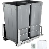 Vevor Poubelle coulissante (50 Qt x2), double poubelle de cuisine sous plan, poubelle avec kit de portes et curseur à fermeture douce, pour placard de cuisine sous l'évier (gris)