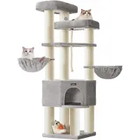 Feandrea , griffoir pour chat, grand modèle, avec des poteaux en sisal épais de 11 cm, dimensions : 55 x 55 x 186,7 cm