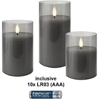 Goobay Lot de 3 bougies LED en cire véritable dans un verre et 10 AAA LR03 (3x)
