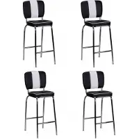 FineBuy Lot de 4 tabourets de bar « American Diner » noir, style rétro années 50, avec dossier et repose-pieds, hauteur d'assise 76 cm