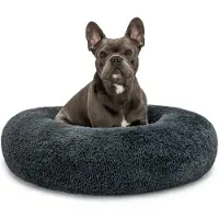 Lionto Donut Lit pour chien, canapé rond pour chien avec housse en peluche & picots antidérapants, doux & confortable, 70 cm de diamètre, gris foncé