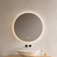 Emke Miroir de salle de bain LED rond 70 cm avec antibuée Miroir de salle de bain 3 couleurs de lumière Miroir de salle de bain LED à intensité variable avec interrupteur tactile