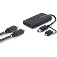 StarTech.com .com Adaptateur USB vers Double HDMI, USB A/C vers 2 Écrans HDMI (1x 4K30Hz, 1x 1080p), Câble de 11 cm, Adaptateur USB 3.0 vers Écran HDMI, Windows/macOS, Noir