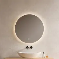 Emke Miroir de salle de bain LED 60 cm rond Miroir de salle de bain avec éclairage 3 couleurs de lumière 3000-6500K Blanc froid Neutre Blanc chaud Variable Interrupteur tactile