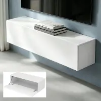 Doporro Meuble TV Bas 300x40,2x30cm Armoire TV Blanc Mat Table de Télévision Salon avec Portes Meuble TV Suspendu MBTV02