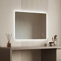 Emke LED Miroir de salle de bain 50x70cm Miroir de salle de bain avec éclairage blanc froid Miroir de salle de bain lumineux Miroir mural avec interrupteur tactile