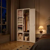 UnboxG Set penderie Rangement pliable Boîte de rangement avec tringle à vêtements PP-plastique pour chambre à coucher Dressing Vêtements