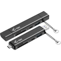 I-Tec USB-C/A DONGLE SD 2X USB, Lecteur de carte mémoire, Noir