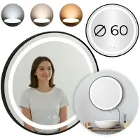 Modernhome Miroir de salle de bain LED rond, fixation murale, 60 cm, 3 couleurs, anti-buée, interrupteur tactile, design moderne, marque