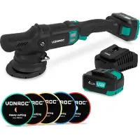 Vonroc PRO Dual Polisseuse Action 20 V – Ø 125 mm | Avec 2 batteries 4,0 Ah, Chargeur Rapide et 5 disques de polissages