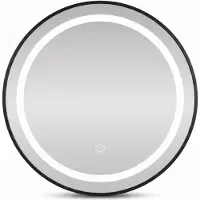 Sensahome Miroir de salle de bain rond à LED - Miroir mural à intensité variable avec éclairage - cadre métallique - 2700K/4500K/6400K - 60 cm - noir