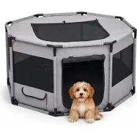 Relaxdays , enclos pour chiots, dimensions (H x L x P) : 62 x 114 x 114 cm, pour intérieur et extérieur, en filet, polyester, acier, cage pour animaux, gris/noir