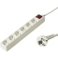 PremiumCord câble de rallonge 230V 5m, 6 prises + interrupteur, blanc (pp6k-05)