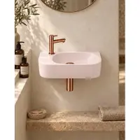 Qeramiq Fuente pack lave-mains – demi-rond – 40 x 22 x 12 cm – céramique lin – perçage à gauche – robinet cuivre brossé SW1449883/SW799406/SW799404/SW970033