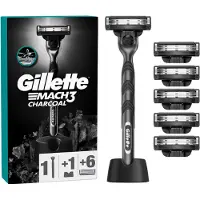 Gillette Rasoir Mach3 Carbone avec support + lames de rechange 6 pièces