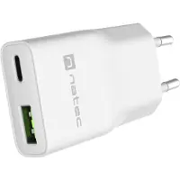 Natec RIBERA GAN SLIM MAINS CHARGER 1× USB-A+ 1× USB-C 20W WHITE