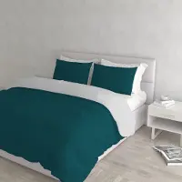 Merkloos Ensemble de couette en coton 100 % de couleur naturelle, double, avec taies d'oreiller, couleur vert pétrole
