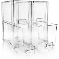 Merkloos Omgoods - Lot de 4 boîtes de rangement transparentes - Organiseurs en plastique empilables