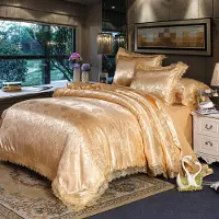 Merkloos Omgoods - Ensemble de couette de luxe - Motifs paisley dorés en satin, taille double