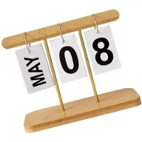 Merkloos Calendrier de bureau à feuilles mobiles, modèle "Perpetual Daily Flip". Calendrier de bureau en bois
