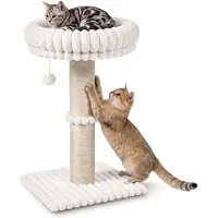Merkloos Elzusha - Arbre à chat avec plateforme, coussin moelleux et corde en sisal - Couleur crème