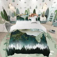 Merkloos Ensemble de couette de style japonais "Omgoods" avec motif de montagnes et de forêt