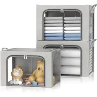 Merkloos Omgoods - Coffret de rangement pliable, ensemble de 3, avec cadre métallique et fenêtres