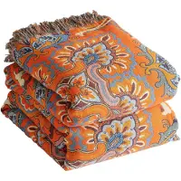 Merkloos Solidchoice - Couverture bohème, 100% coton, 200 x 230 cm, orange/vert