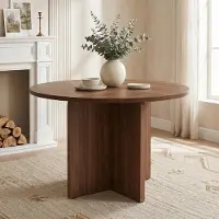 Flieks Table ronde avec pieds réglables et coussinets, adaptée pour 4 à 6 personnes, table de salle à manger de 120x120x75 cm, table de cuisine, finition bois en couleur noyer