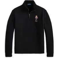 Ralph Lauren pour homme. 710B28738001 Polo en maille côtelée Estate avec Polo Bear noir (XL), Casuel, Coton, Manche longue