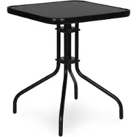 Multigarden Table de jardin carrée 60 cm en verre trempé pour jardin, terrasse ou balcon, noire,