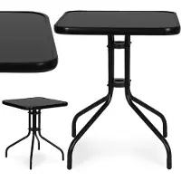 Multigarden Table de jardin carrée 60 cm en verre trempé pour jardin, terrasse ou balcon, noire,