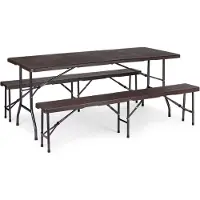 Multigarden Ensemble de restauration : table de banquet de 180 cm + 2 bancs marron