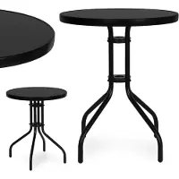 Multigarden Table de jardin ronde de 60 cm en verre trempé pour jardin, terrasse ou balcon, noire,