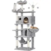 Yaheetech Arbre à chat de 170 cm, avec 3 jouets suspendus en forme de balle, couleur gris clair