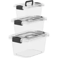Merkloos Omgoods - Boîtes de rangement - Boîtes de rangement en plastique empilables - Avec couvercles et poignées - Plastique transparent - Idéales pour l'organisation - Lot de 3 : 6L, 10L, 18L
